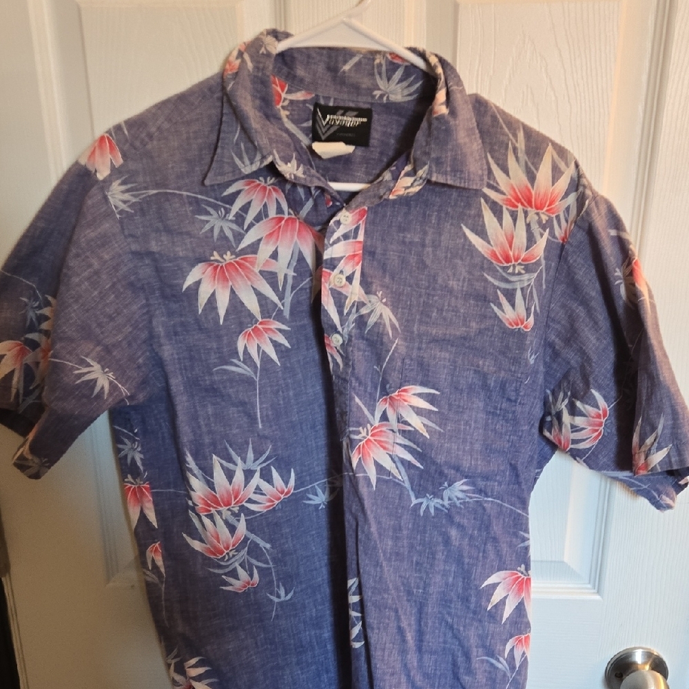 Vintage Blue and Red Casual Button Down Shirt